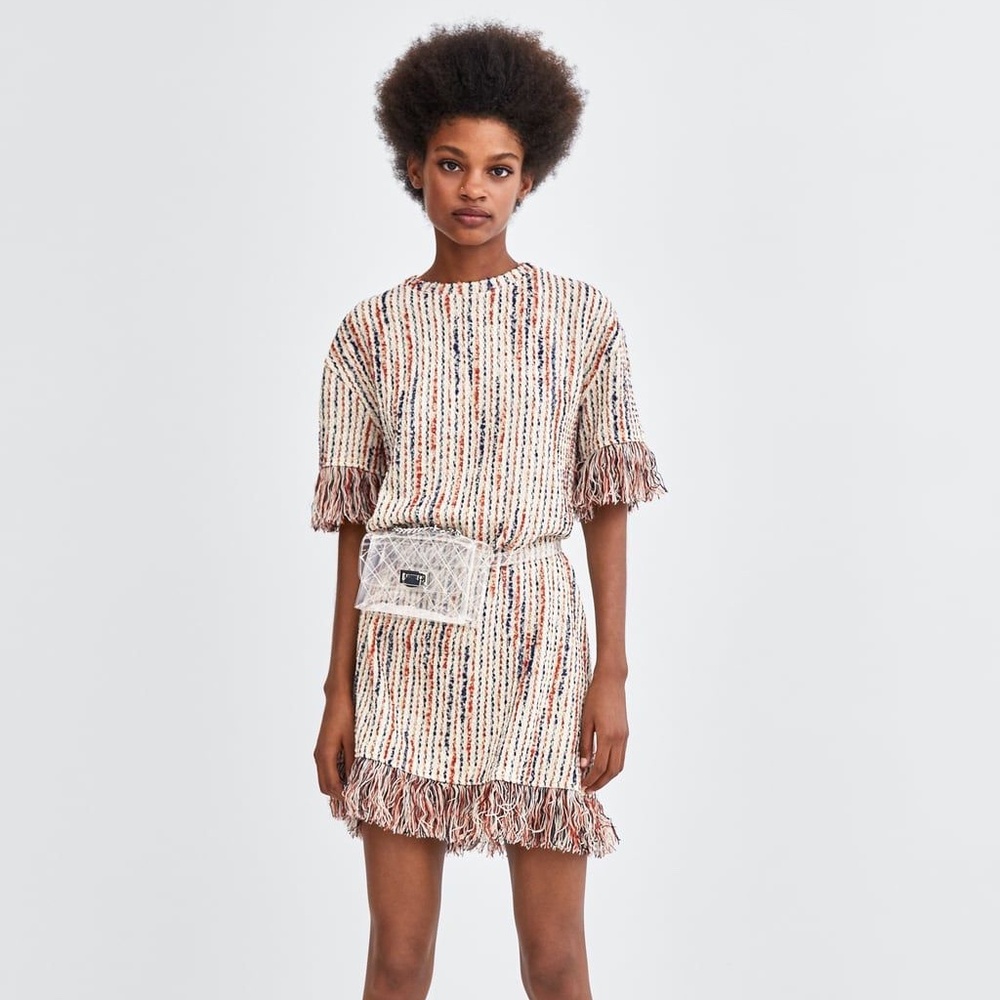 NWT Zara Fringed Jacquard Dress